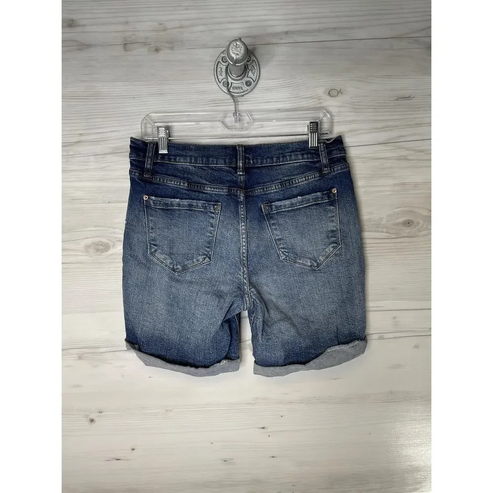 Kensie Jeans‎ Shorts Womens 6/28 Denim The Short Cuffed Stretch Blue